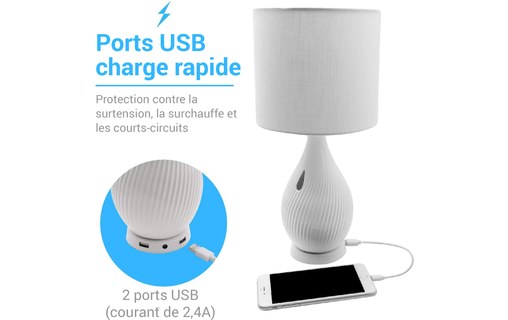 Macally LAMPUSBCMAW - Lampe de chevet LED céramique avec 2 ports USB