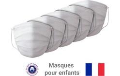 Barral - Lot de 5 masques Enfants lavables & recyclables Made in France - Blanc