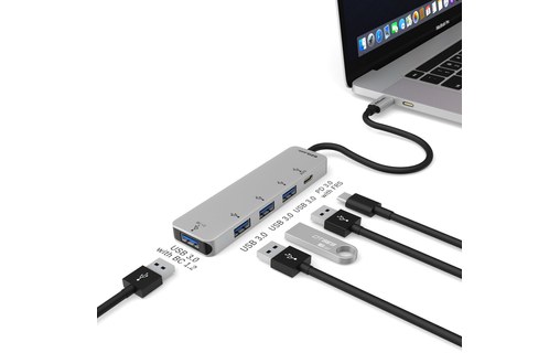 EZQuest X40024 - Hub USB-C 4 ports USB-A & charge USB-C