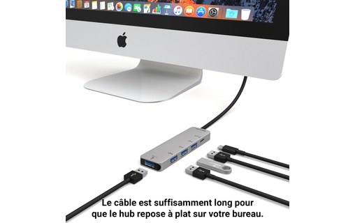EZQuest X40024 - Hub USB-C 4 ports USB-A & charge USB-C