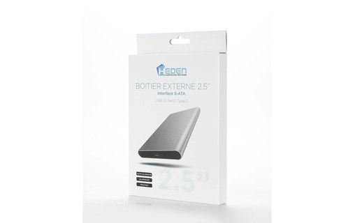 Boitier 2,5" USB 3.1 Gris argenté pour DD 2.5" SATA Mac-PC - HEDEN