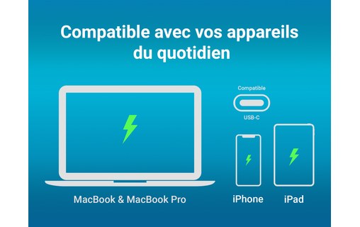 Novodio C-Charge 65-Chargeur MacBook Pro USB-C 65 W + câble USB-C vers lightning