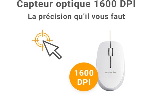 Novodio Optical Mouse USB-C Argent - Souris optique filaire 1600 DPI Mac/PC