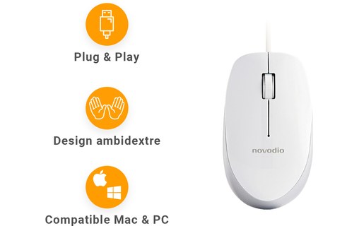Novodio Optical Mouse USB-C Argent - Souris optique filaire 1600 DPI Mac/PC