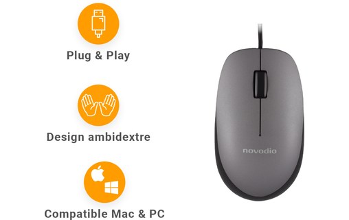 Novodio Touch Keyboard et Optical Mouse Gris - Mac - Kit clavier et souris USB