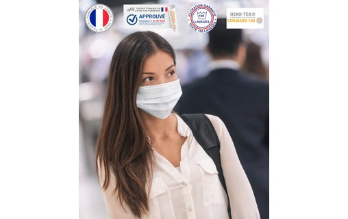 KAPP - Lot de 10 masques Blancs lavables 3 plis 4 couches - Made in France