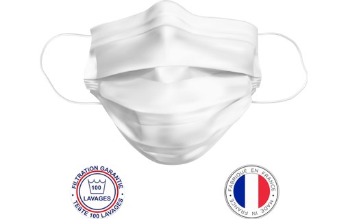 KAPP - Lot de 10 masques Blancs lavables 3 plis 4 couches - Made in France