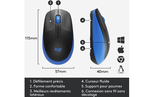 Souris sans fil Logitech M190 - Bleue