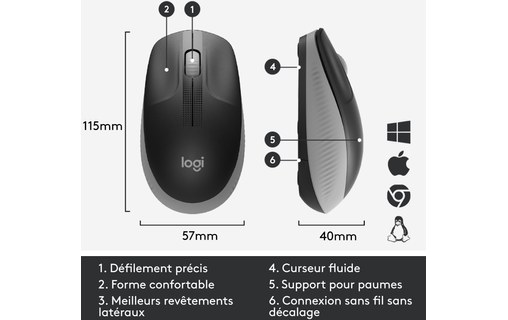 Souris sans fil Logitech M190 - Grise