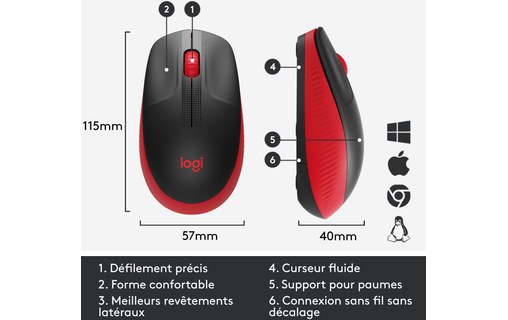 Souris sans fil Logitech M190 - Rouge