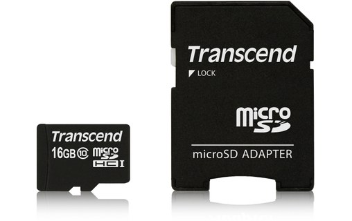 Carte microSDHC Transcend USDC10 16 Go avec adaptateur SD, NAND