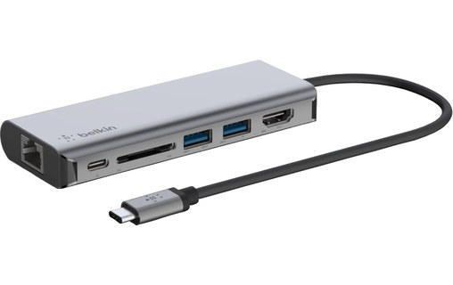 Ethernet HUB USB-C 6en1 HDMI Lecteur carte SD et USB-C 100W Belkin 2x USB 