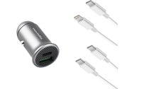 Novodio Mini Car Charger + câbles USB-C/USBC et USB/Lightning - 60 W