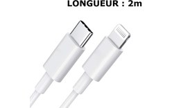 DLH CABLE USB-C VERS APPLE LIGHTNING CERTIFIE MFI 2M 3.25A 65W MAX BLANC