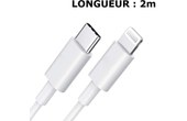 DLH CABLE USB-C VERS APPLE LIGHTNING CERTIFIE MFI 2M 3.25A 65W MAX BLANC