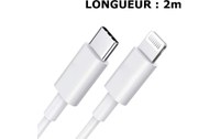 DLH CABLE USB-C VERS APPLE LIGHTNING CERTIFIE MFI 2M 3.25A 65W MAX BLANC