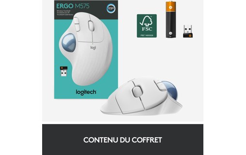 Souris sans fil Logitech ERGO M575 - Blanche - Ergonomique, Trackball