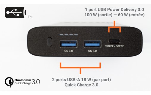 Novodio PureWatt Max 100 W - Batterie externe 96,48 Wh USB-C PD & USB-A QC 3.0