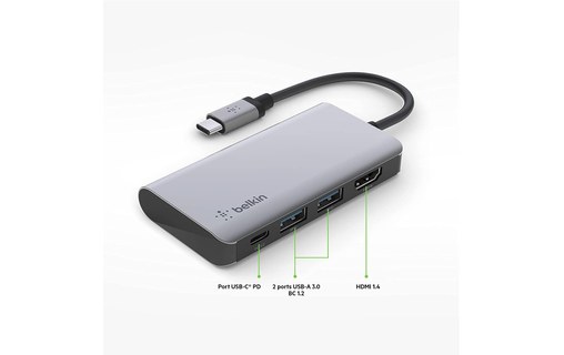 Belkin dock USB-C 4 en 1- Station d'accueil 4 ports HDMI, USB-A x 2, USB-C 100 W