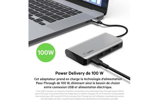 Belkin dock USB-C 4 en 1- Station d'accueil 4 ports HDMI, USB-A x 2, USB-C 100 W