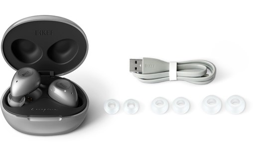 Écouteurs sans fil KEF Mu3 à réduction de bruit, Argent - Bluetooth
