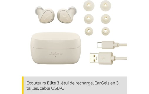 Écouteurs sans fil Jabra Elite 3 à réduction de bruit, Beige - Bluetooth