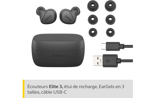 Écouteurs sans fil Jabra Elite 3 à réduction de bruit, Gris - Bluetooth