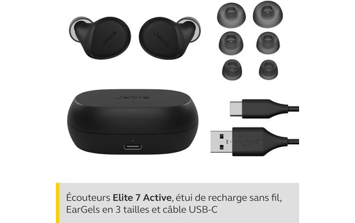 Écouteurs sport Jabra Elite 7 Active à réduction de bruit, Noir - Bluetooth