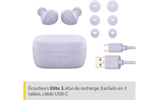Écouteurs sans fil Jabra Elite 3 à réduction de bruit, Violet - Bluetooth