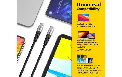 EZQuest DuraGuard Câble USB-C vers USB-C 2,2 m 100 W (M/M)