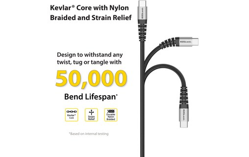 EZQuest DuraGuard Câble USB-C vers USB-C 2,2 m 100 W (M/M)