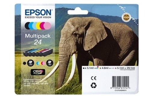 Epson 24 - Elephant Pack 6 Cartouches Noir et couleurs C13T24284011 (T2428)