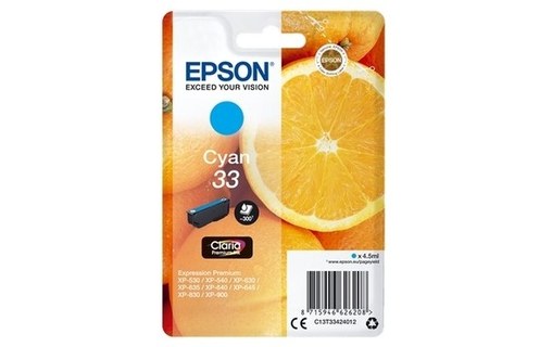 Epson 33 - Orange Cartouche Cyan C13T33424012 (T3342)