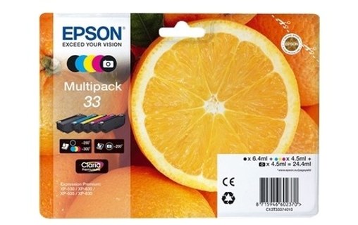 Epson 33/T3337 Pack 5 Cartouches Noire/couleurs C13T33374011 (Orange)