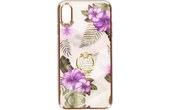 Coque iPhone XS Max Bi-matière avec Bague de Maintien Motif Fleurs Violet
