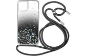 Coque Paillette iPhone 12 Pro Max Cordon Amovible Coins Antichocs Dégradé Noir