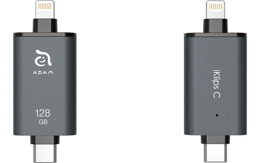 Clé USB-C et Lightning 128 Go pour iPhone & iPad - iKlips C Gris sidéral