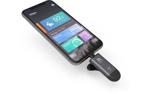 Clé USB-C et Lightning 128 Go pour iPhone & iPad - iKlips C Gris sidéral