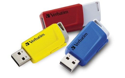 Lot de 3 Clé USB Verbatim Store 'n' Click 16 Go - Bleu, Rouge, Jaune - USB 3.2