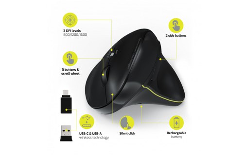 Souris sans fil PORT Designs 900706-BT - Noire - Ergonomique