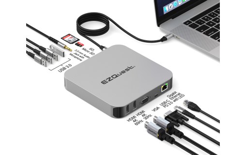 Station d'accueil USB-C 12 ports Dual HMDI pour Mac M1/M2 - EZQuest X40214