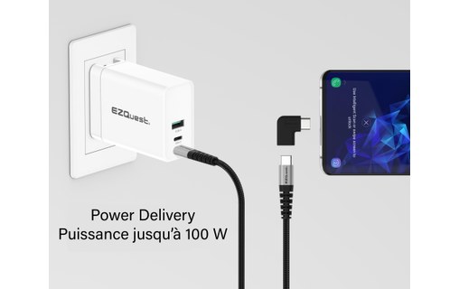 Pack de 2 Mini Adaptateurs coudés 90° USB-C vers USB-C 10Gbit/s - EZQuest X40072