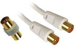 APM Cordon TV - Mâle/Mâle - 9,52mm - Blanc - 5m + Adaptateur Femelle