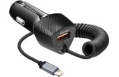 Chargeur Voiture USB 38W QC 3.0 + Câble Lightning Intégré Forcell Noir Carbone