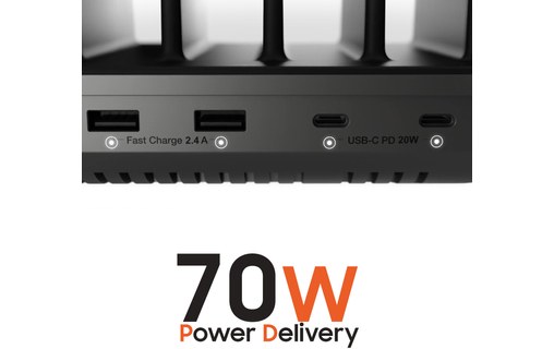 Station de charge 70W 2x USB, 2x USB-C Power Delivery et Zone Charge QI Satechi