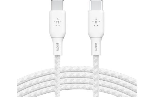 Câble USB-C vers USB-C 100 W 2 m Tressé Blanc - Belkin BoostCharge - USB -  BELKIN