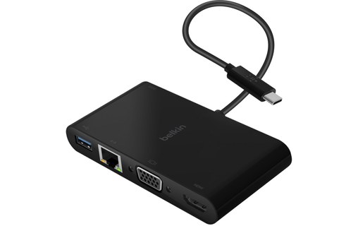 Hub Adaptateur USB-C vers USB, Ethernet, VGA et HDMI 4K Compact Belkin Noir
