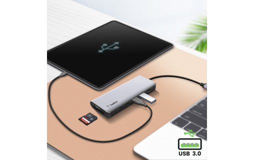 HUB USB-C 7en1 HDMI, 2x USB, SD/Micro SD, Audio Jack 3,5mm USB-C 100W Belkin