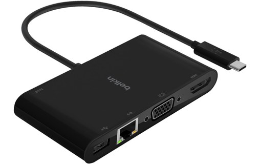 Hub Adaptateur USB-C vers USB, Ethernet, VGA et HDMI 4K Compact Belkin Noir