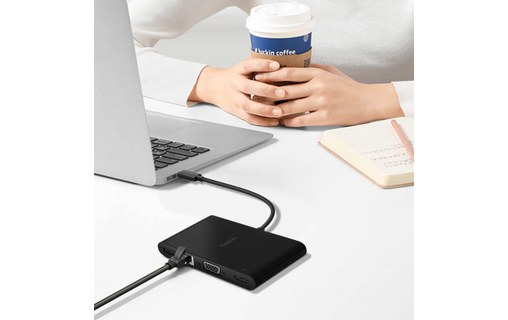 Hub Adaptateur USB-C vers USB, Ethernet, VGA et HDMI 4K Compact Belkin Noir